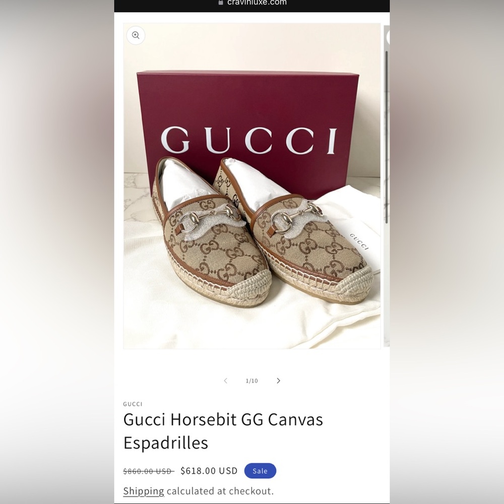 New Gucci Womens Espadrilles Brown Camel GG Canvas Size 38 - Picture 13 of 13